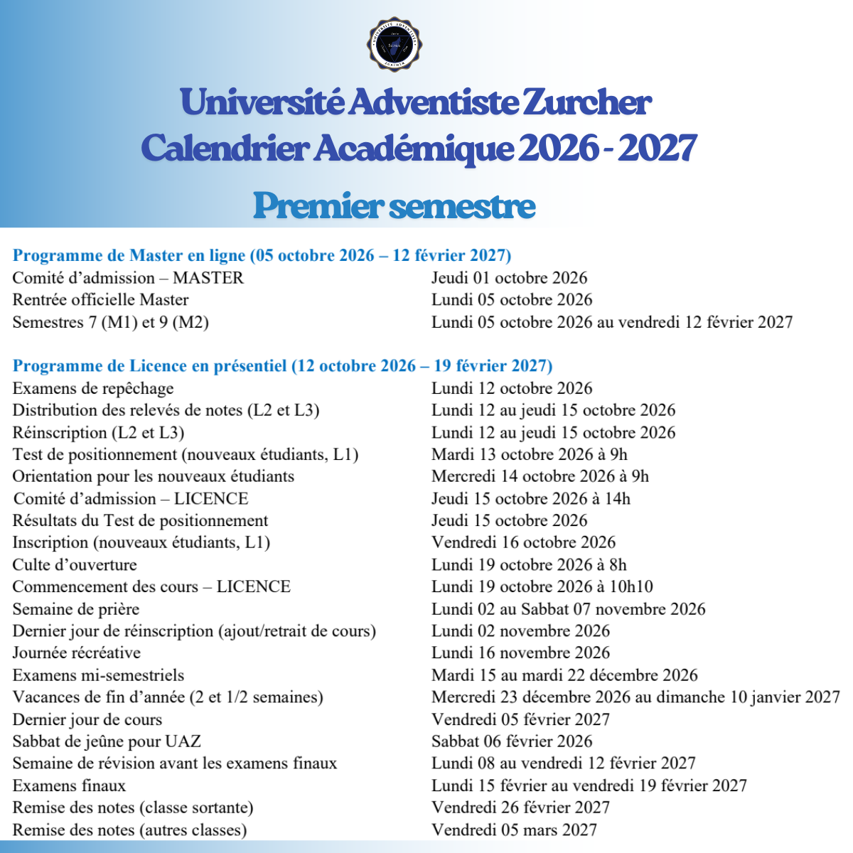 calendrier acad 2027